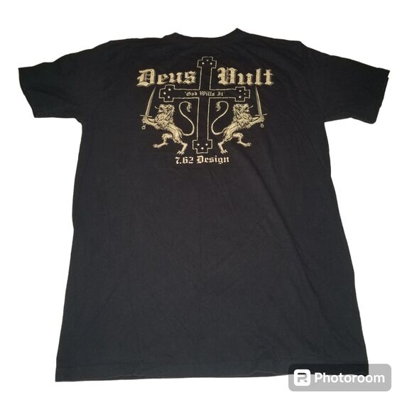 7.62 Design “Deus Vult” Black T-Shirt Medium Military Warrior Crusades Goth - Picture 2 of 7